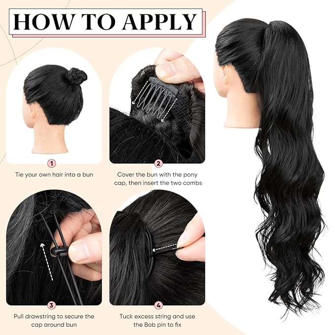 Wavy Drawstring Ponytail Extensions Icy Blonde Long 26 Inch Synthetic Fake Hairpiece for Women