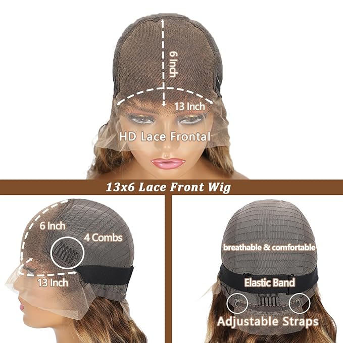 30 Inch Highlight Body Wave Lace Front Wigs Human Hair Honey Blond Ombre Wigs 220 Density Body Wave Wig Pre Plucked 13x6 Hd Lace Front Wigs Human Hair P4/27 Colored for Women