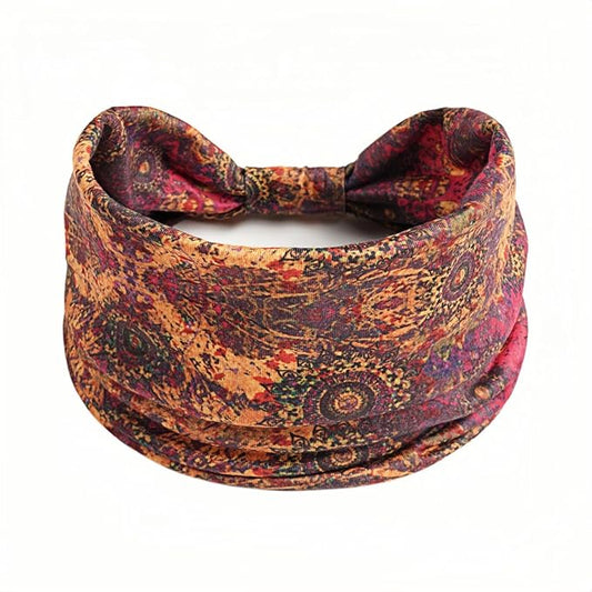 1 Pack Boho Headbands Stretch Paisley Print Bandana Headband Criss Cross Hair Bands Knotted Head Wrap Yoga Daily for Women and Girls (Orange Color Blocking)