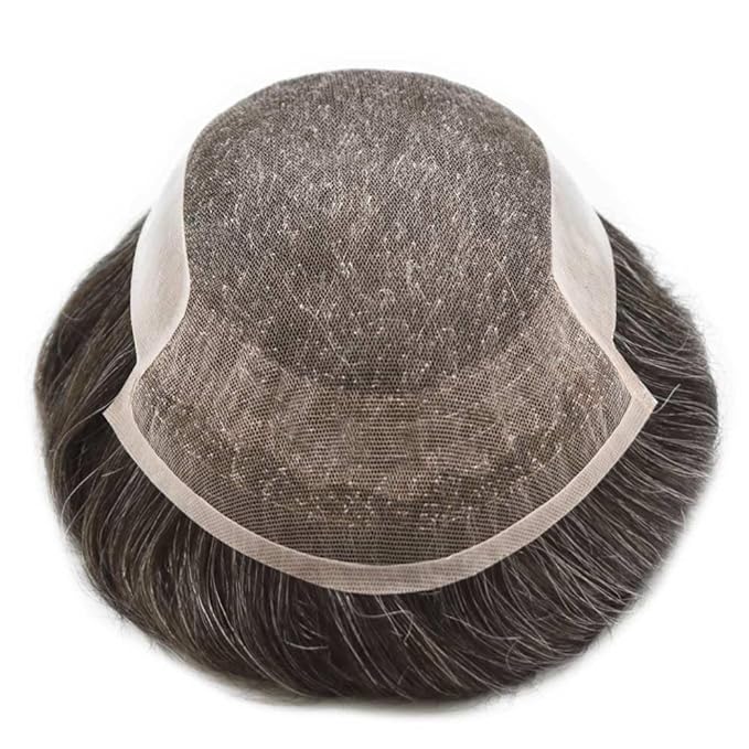 Toupee for Men Real Human Hair Swiss Lace Hairpiece for Men Hair Replacement System Poly Coated Mens Hairpieces Breathable Mens Hair System 6X9-80%Light Density 330# 3# DARK BROWN+30%GREY