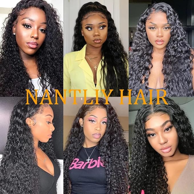 13x6 Deep Wave Lace Front Wigs 200% Density 13x6 HD Transparent Frontal Wigs for Women Deep Curly Glueless Wigs Pre Plucked with Baby Hair Natural Black (32Inch)