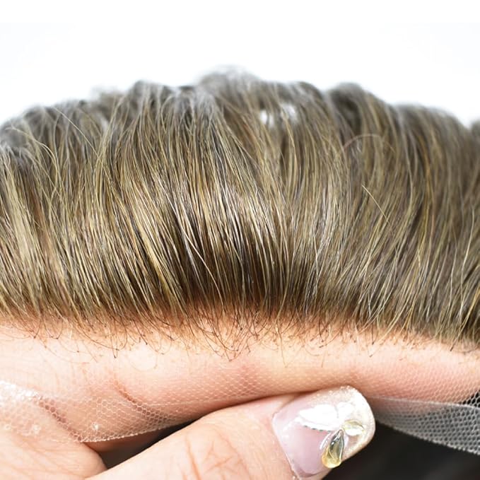 Toupee For Men Real Human Hair System Full Swiss Lace Mens Toupee Lace Hair Piece For Men Hair System Bleached Knots 6x9 Mmedium light density 7# VERY LIGHT BROWN