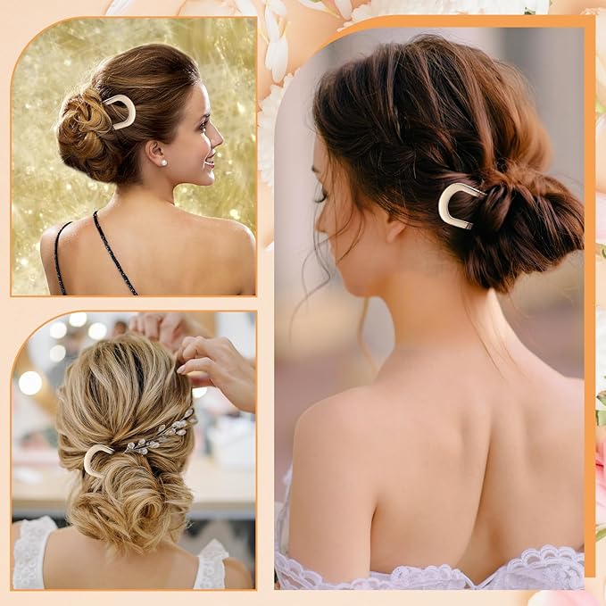 3 Pcs French Hair Pins for Women, U Shaped Hairs Pins, Metal Gold Hairs Accessories, for French Twists, Buns and Updos with No Hair Damage Comfortable Keeps in Place (Gold)