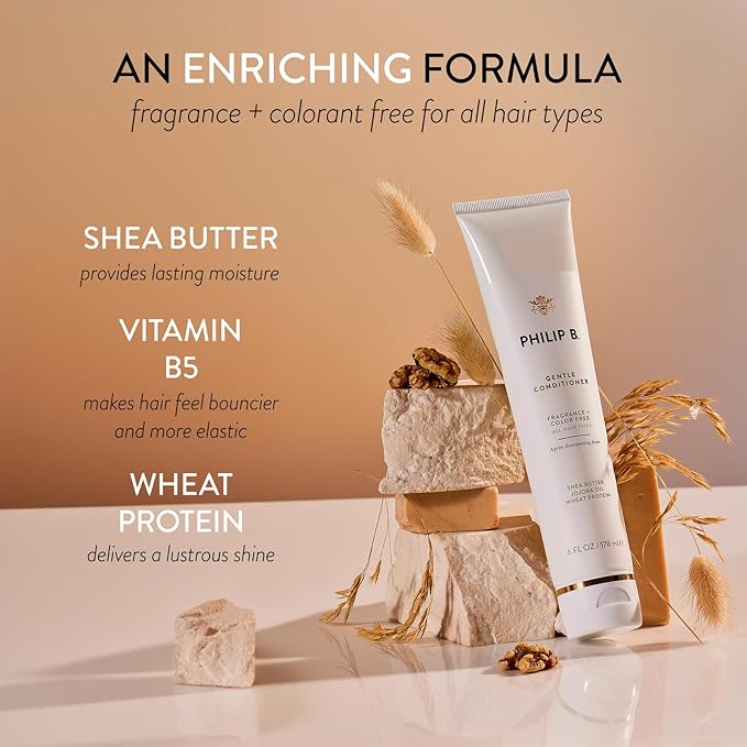 PHILIP B Gentle Conditioner, 6 fl. oz. (178 ml) - Fragrance Free Conditioner with Shea Butter, Vitamin B5 and Wheat Protein, Adds Shine and Bounce to Hair