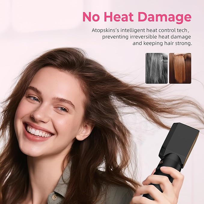 6 in 1 Blow Dryer Brush, Hair Dryer Brush Fast Drying 3 Heat Settings, Hot air Styler Auto Curling Straightening Voluming Smoothing for Women Salon & Travel Use (ALCI Plug)