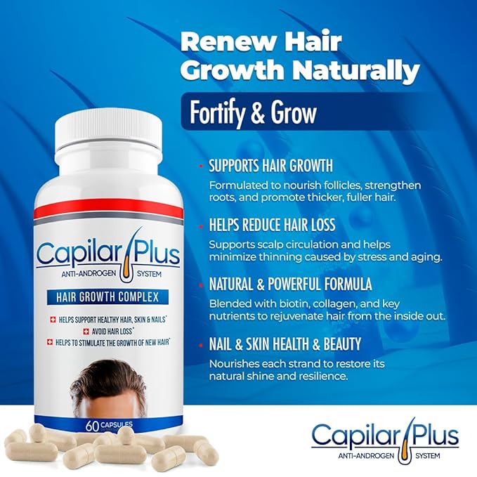 | Capilar Plus with Anti-Androgen System | Hair Growth Supplement | Hair Loss Treatment | Healthy Skin, Hair & Nails - Count 60 (1)