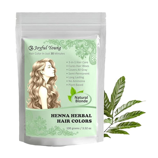 3IN1 Henna Hair Color - 30 Min Fast Herbal Hair Dye for Gray Coverage, Conditioning & Hair Treatment - No Ammonia, Semi-Permanent, Plant-Based (NATURAL BLONDE)