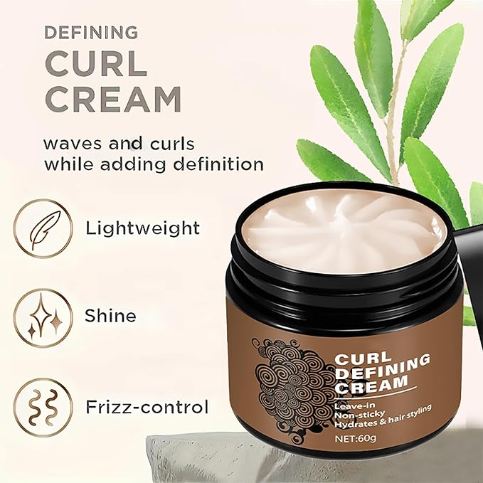 Black Castor Oil Curl Defining Cream，Long-Lasting Hold Curl Cream for Enhanced Waves and Curls，Lightweight and Anti-Frizz Moisturizing Hair Mask，Suitable for All Curly Hair Types，2.14 Oz