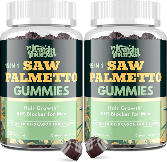 Saw Palmetto Gummies for Men – 600mg Extra Strength DHT Blocker with Biotin, Pumpkin Seed – Supports Prostate Function, Urinary Flow & Hair Regrowth Supplement, 60 Passionfruit-Dragonfruit Gummies