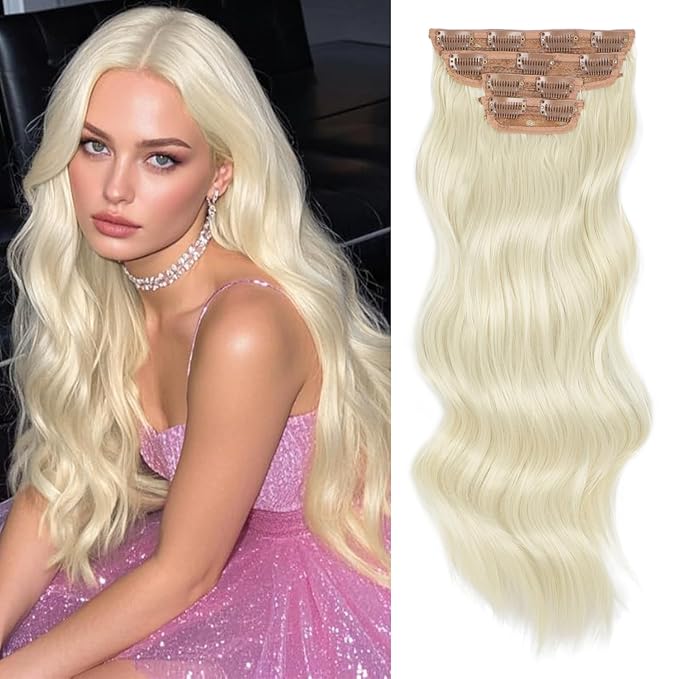 Vigorous Clip in Hair Extensions 20Inch Bright blonde Hair Extension Clip Ins 4Pcs Long Wavy Soft Synthetic Hairpieces for Women Girls Daily Use Event Party Use