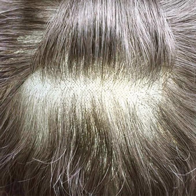 Toupee for Men Real Human Hair Swiss Lace Hairpiece for Men Hair Replacement System Poly Coated Mens Hairpieces Breathable Mens Hair System 6X9-80%Light Density 365# 3# DARK BROWN+65%GREY