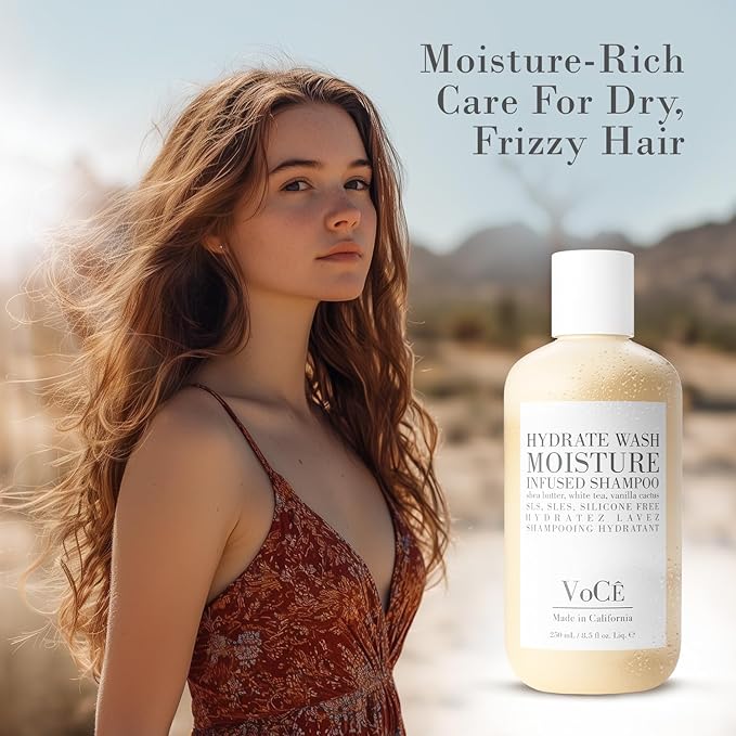 VoCÊ Natural Hydrating Shampoo for Dry, Frizzy Hair | Moisture-Infused Vegan Shampoo for Normal to Thick Hair | Non-Toxic, Cruelty-Free with Shea Butter, White Tea, Vanilla Cactus (8.5 oz | 250 ml)