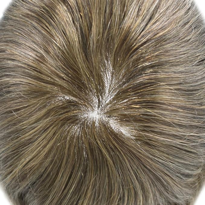 Toupee For Men Real Human Hair System Full Swiss Lace Mens Toupee Lace Hair Piece For Men Hair System Bleached Knots 6x9 Mmedium light density 7# VERY LIGHT BROWN