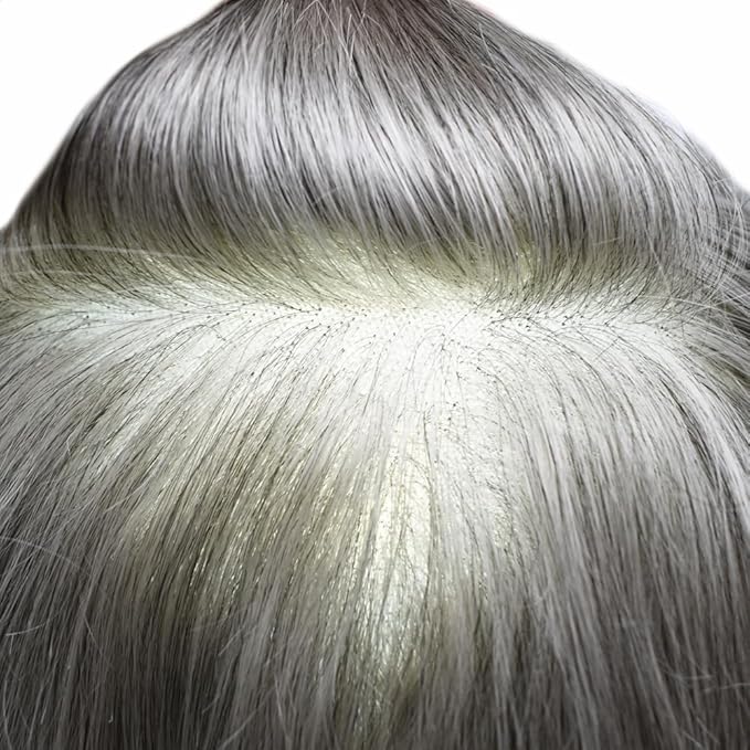 Toupee For Men Real Human Hair System For Men Full Swiss Lace Mens Toupee Lace Hair Piece For Men Hair System Bleached Knots 8x10-80% light density#1B80 1B# OFF BLACK+80% GREY