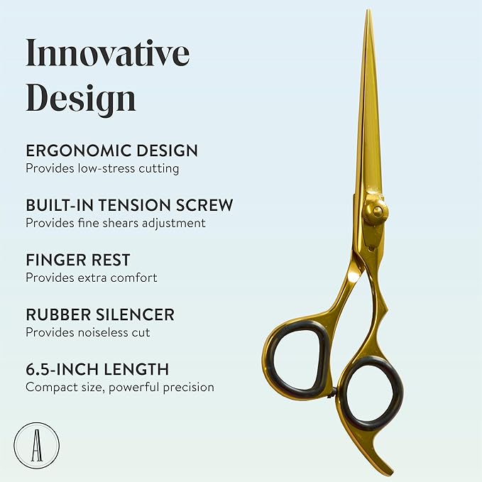 ANDUSTRIAL - Professional Hair Cutting And Thinning Scissors/Shears For Men/Women/Home/Salon - Premium High Carbon Steel Quality - Smooth And Sharp - 6.5 Inch, Gold