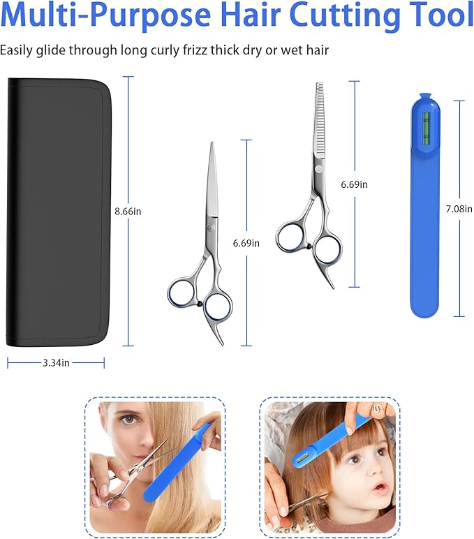 Professional Hair Cutting Kit for Women & Kids - Hair Scissors, Split Ends Trimmer & Bangs Clips - DIY Home Haircut Tools for Precision Cutting, Styling & Trimming