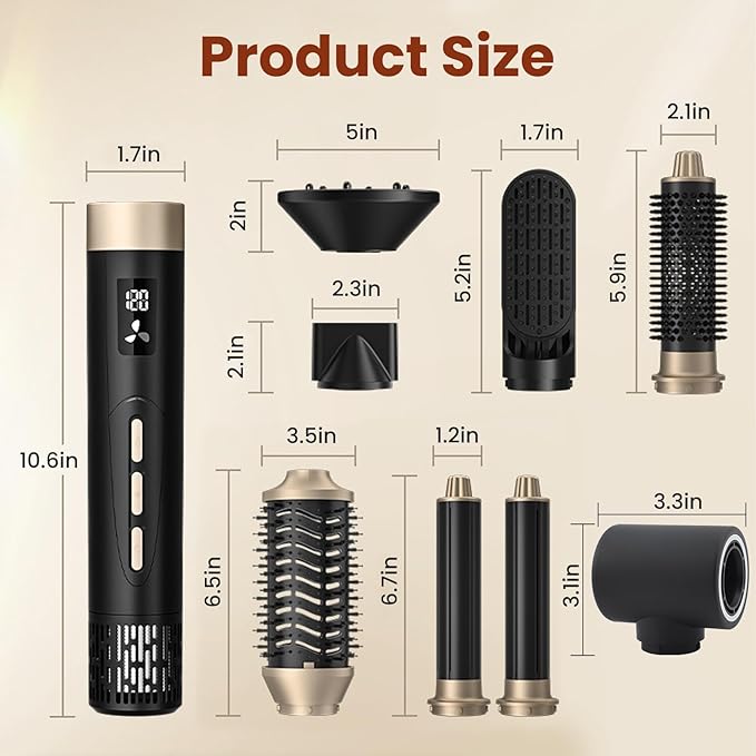 8 in 1 Hair Styler, Patented Design Professional Hot Air Styler High Speed 110000RPM Auto-Wraps Curler Detachable Powerful Blow Dryer Brush for Women Fast Drying, Volumizing, Smoothing