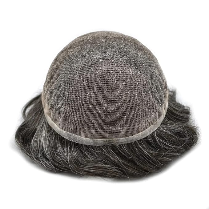 Toupee For Men Real Human Hair System Full Swiss Lace Mens Toupee Lace Hair Piece For Men Hair System Bleached Knots 8x10-90% light density#230 2# DARKEST BROWN+30% GREY