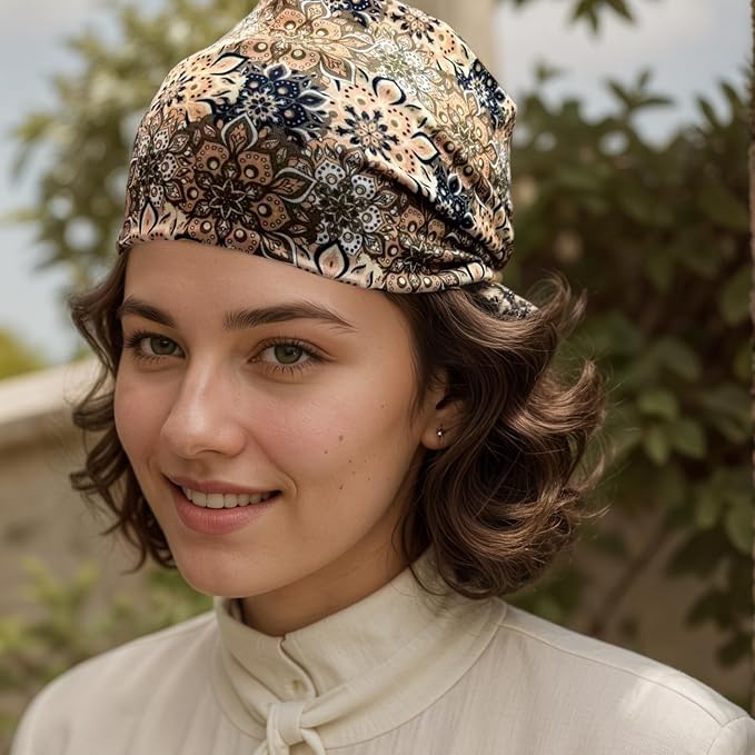 1 Pack Boho Headbands Stretch Paisley Print Bandana Headband Criss Cross Hair Bands Knotted Head Wrap Yoga Daily for Women and Girls (Tan Speckled)