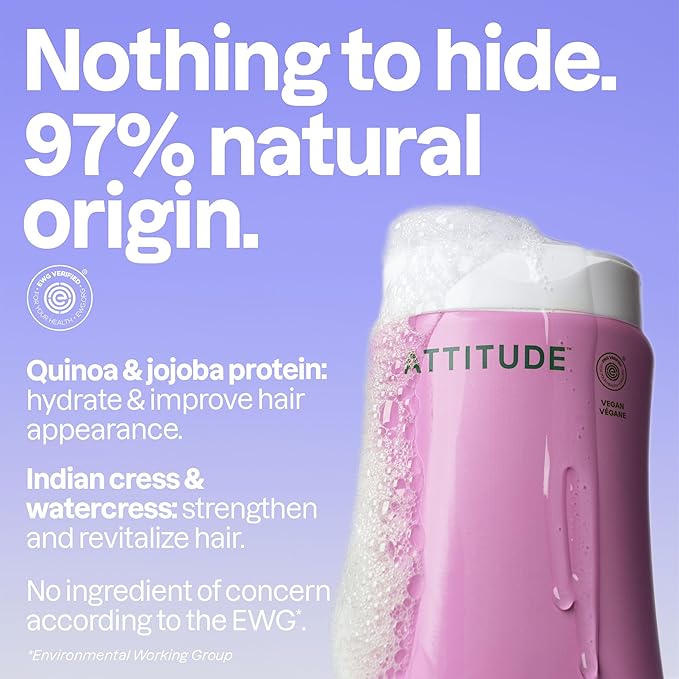 ATTITUDE Moisture Rich Hair Shampoo, EWG Verified, For Dry and Damaged Hair, Naturally Derived Ingredients, Vegan and Plant Based, Quinoa and Jojoba, 16 Fl Oz (Pack of 6)