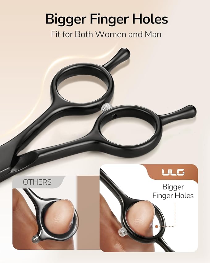 ULG Hair Cutting Scissors Professional Salon Shears 6.5-Inch Ultra Sharp Barber Scissors with PU Leather Case, Left/Right Symmetrical, Stainless Steel Haircut Scissors for Men, Women, Salon & Home Use