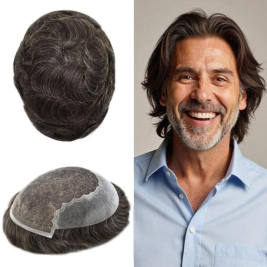 Mens Hair System French Lace Front Bleached Knots Human Hair Toupee for Men Hairpiece