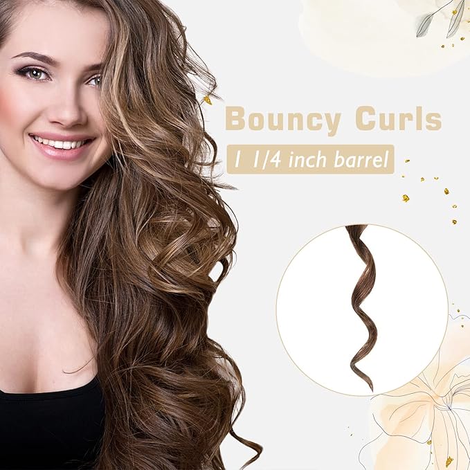 1 1/4 inch Curling Iron, Dual Voltage Hair Curling Iron Heat up to 450°F, Professiona Curling Wand Ceramic Tourmaline(Champagne Gold)