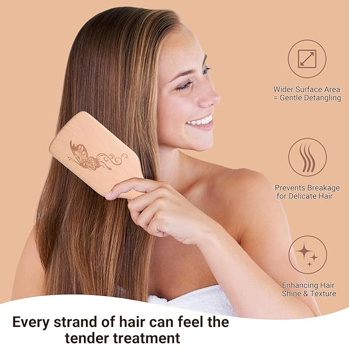 URTHEONE Soft Boar Bristle Hair Brush and Wide Tooth Comb Set | Detangle & Smooth for Ultimate Shine, Frizz Control & Slick Back Styles, Beechwood Base