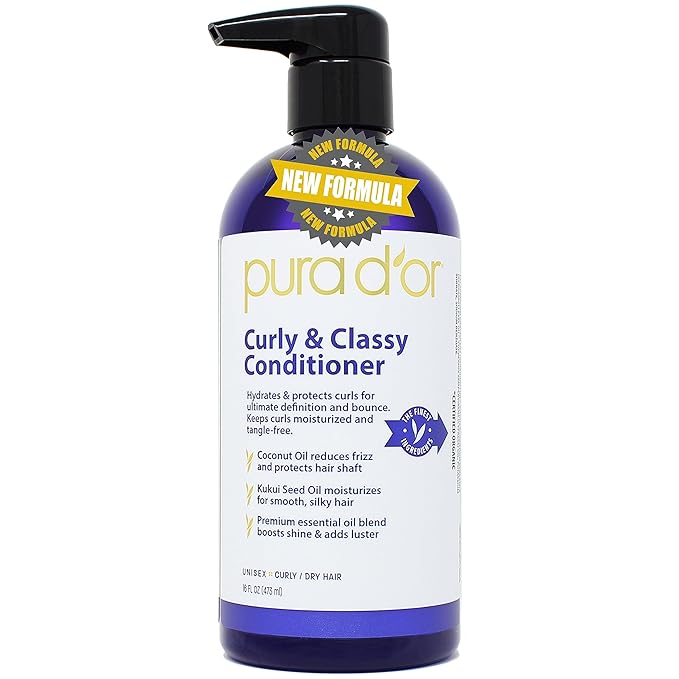 PURA D'OR Curly & Classy Hydrating Conditioner (16oz) Ultimate Definition and Bounce for Gorgeous Curls, Enriched with Coconut Oil, Kukui Seed Oil, and Premium Oil Blend