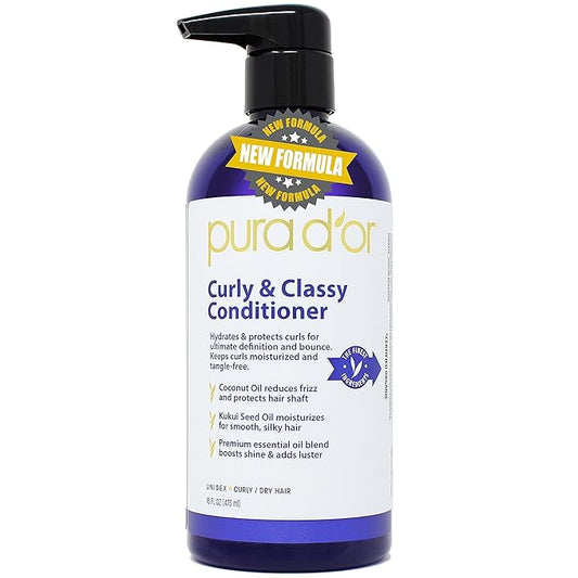 PURA D'OR Curly & Classy Hydrating Conditioner (16oz) Ultimate Definition and Bounce for Gorgeous Curls, Enriched with Coconut Oil, Kukui Seed Oil, and Premium Oil Blend