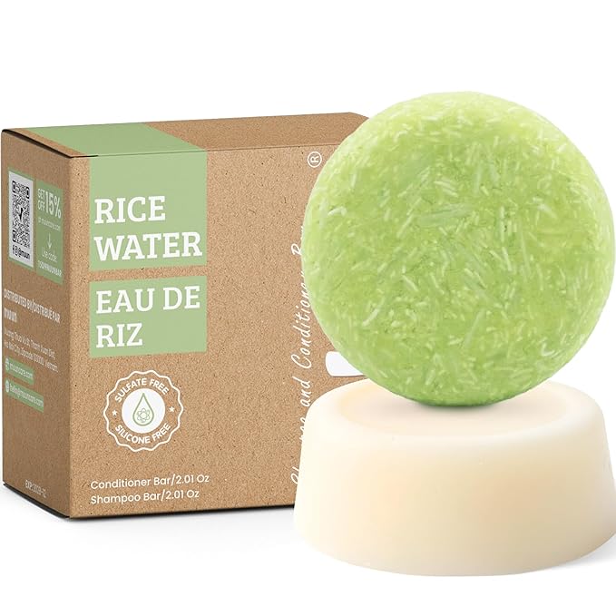 Muun Rice Water Shampoo and Conditioner Bar - Strengthening & Volumizing Solid Soap Bars, Clarifying Shampoo For Oily Hair & Scalp, pH Balanced, Sulfate & Silicone Free