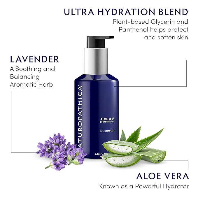 Naturopathica Aloe Vera Cleansing Gel, Facial Cleanser with Aloe Vera and Lavender, Clarifying Face Wash for Men and Women, 4.73 fl oz
