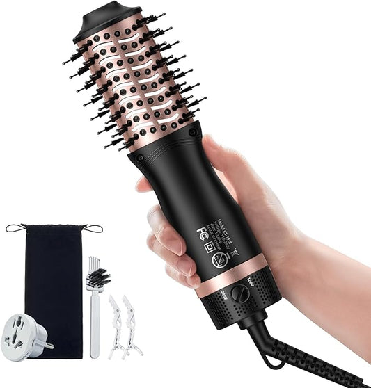 slopehill Mini Dual Voltage Hair Dryer Brush,1000 Watts Travel Hot Air Brush with European Plug, Ionic Hair Dryer and Styler for Women for Home & Salon, Oval Barrel 2 Heat & 2 Speed Settings