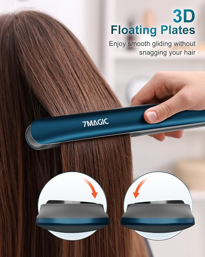 7MAGIC Hair Straightener 1 Inch Flat Iron Titanium Ceramic, Professional 2 in 1 Styling Tool with Fast Heat Up, Anti-Frizz Ionic & Floating Plates for Smooth Shiny Hair on All Hair Types