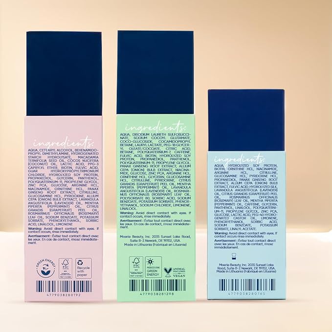 Moerie Mineral Shampoo and Conditioner Plus Hair Growth Spray Set – Ultimate Hair Care Pack – For Longer, Thicker, Fuller Hair - Volumizing Hair Care Products – Paraben & Silicone Free - 3 Products