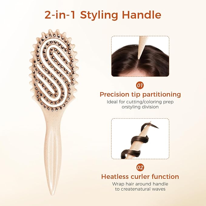 Curly Hair Brush, Curl Defining Brush with Soft Boar Bristles for Combing, Shaping, and Styling Curly Hair Suitable for All Women and Men with Wet & Dry Hair(Wheat)