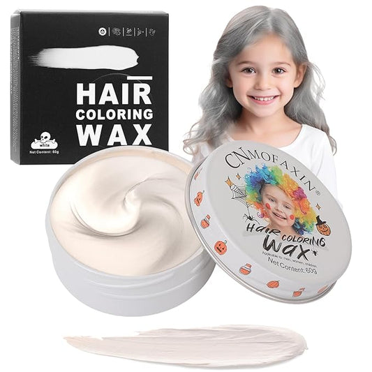 Temporary Silver White Hair Color Wax for Kids, Women Men Colored Hair Styling Mud, Washable Style Dye for Girl Boy Teens, DIY Instant Hair Coloring Gel Cream for Cosplay Halloween Children's Day