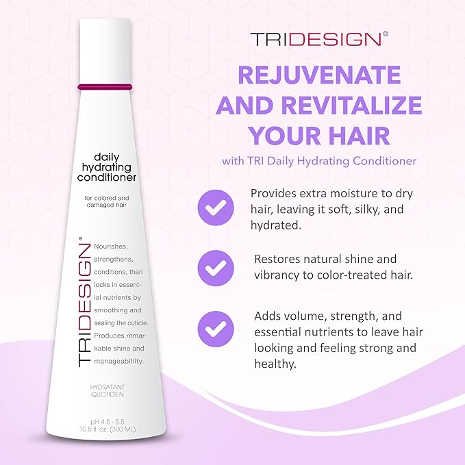 TRIDESIGN Hydrating Conditioner for Women - Extra Moisturizing, Restorative Conditioner for Dry, Damaged, and Colored Hair - Adds Luminous Volume and Healthy Shine - 10.5 Fluid Oz
