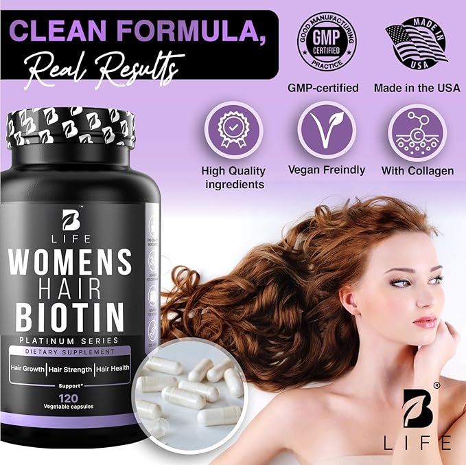 Hair Vitamins for Hair Loss for Women – Biotin 10000 mcg – Hair Growth Treatments for Women – Healthy Hair Skin and Nails – Collagen Promotes Hair Strength and Health - 120 Capsules – 30 Servings