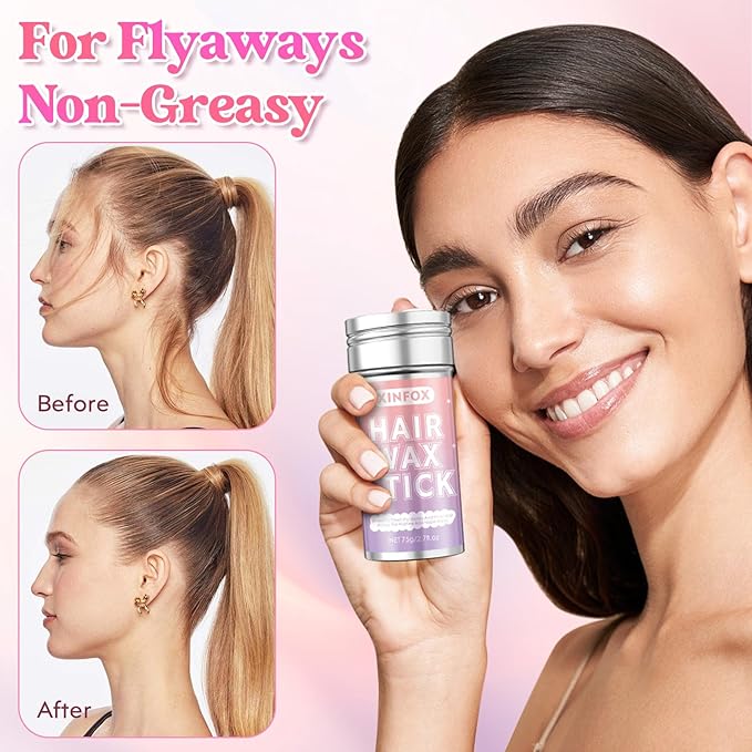 Hair Wax Stick, Slick Back Hair Brush, Wax Stick for Flyaways, Rat Tail Comb Edge Brush Hair Styling Tool Set Accessories for Women Girls(Black)