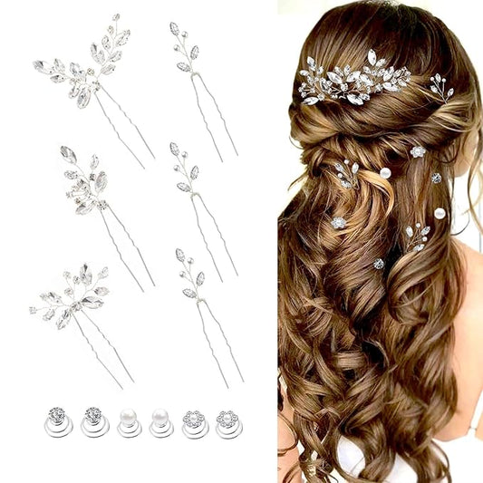 12 Pieces Hair Accessories for Women Pearl Crystal Bridal Hair Pins Wedding HairPieces for Brides Vintage Decorations Bride Bridesmaids
