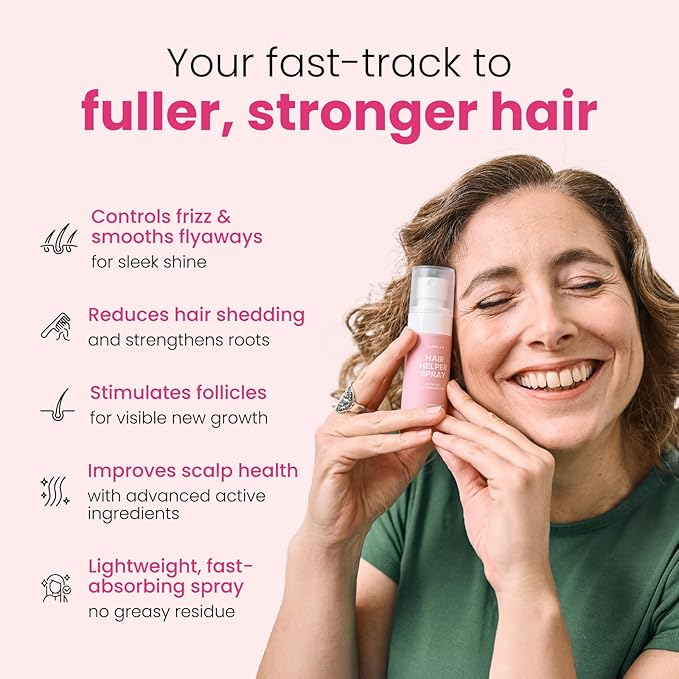 Trybello Hair Helper Spray - Hair Growth Serum with Biotin & Castor Oil - Caffeine Infused Hair Treatment for Thicker, Fuller Hair - Repair Thinning Hair Naturally - Vegan, Cruelty-Free Formula, 4Pack