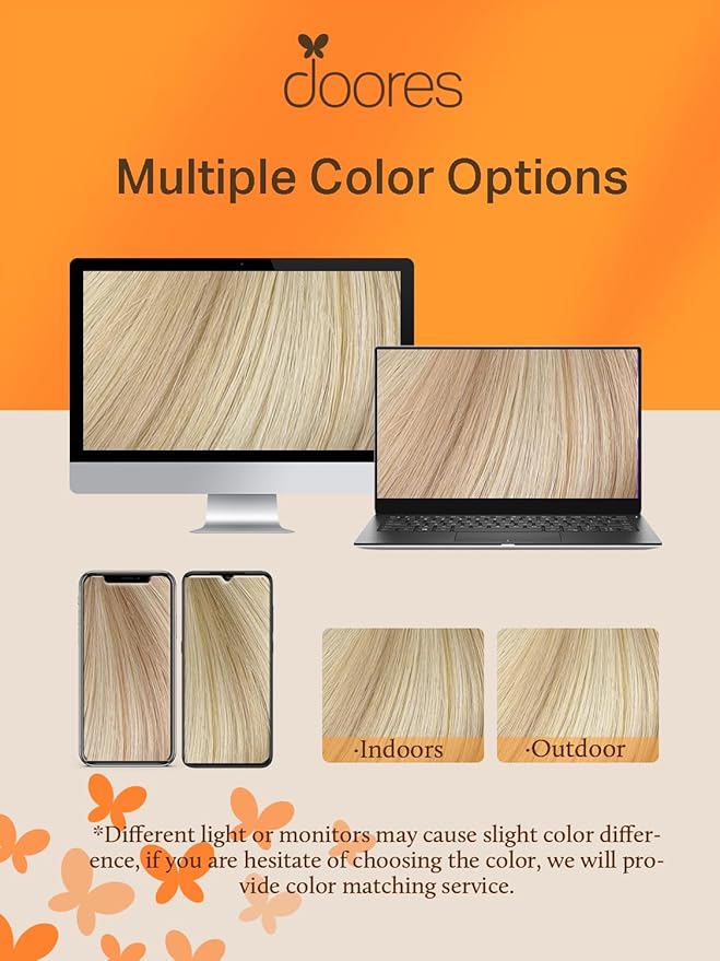 DOORES Tape in Human Hair Extensions, Dark Blonde Highlighted Bleach Blonde 26 Inch, Remy Human Hair, Straight, Tape-In Installation