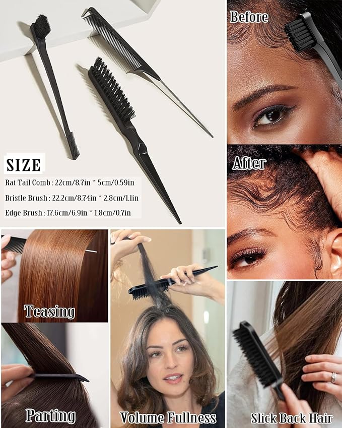 Slick Back Hair Brush & Styling Cream, Non-greasy Hair Smoothing Cream for Women, Kids Slick Back, Versatile Styling Products for Various Textures and Styles, Bun Maker for Flyaways