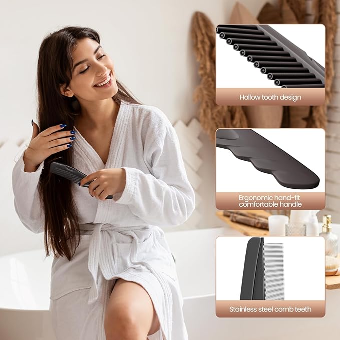 Dandruff Comb 2PC Upgraded Fine Tooth Scalp Detox Comb Lice for Women, Men & Kids Scalp Detoxing, Sweep & Massage Hair Brush Tool with Elegant Box for Hair Care (Brown)