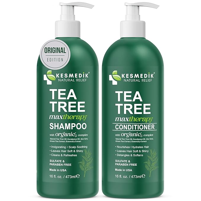 Tea Tree Oil Shampoo and Conditioner MaxTherapy Set, Itchy Scalp Relief, Refreshes & Cleanses Dandruff & Buildup, Clarifying for Oily Hair, Women & Men, 16 fl oz Each