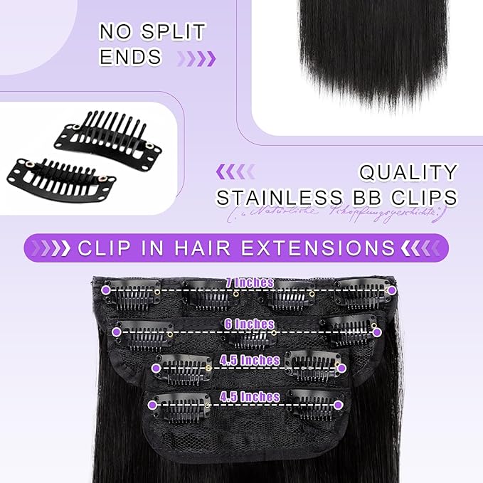 Vigorous Black Hair Extension Straight 22Inch Straight Clip in Hair Extensions 4PCS Natural Thick Synthetic Hairpieces for Women