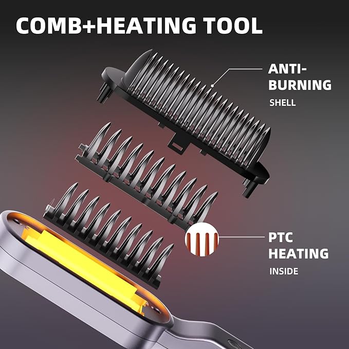 Ionic Hair Straightener Brush, FIBOCA 2 in 1 Straightening Brush, Straightening Comb with Negative Ions for Women, Ceramic Hair Straightener Comb Fast Heating for Home Salon, Professional Styling Tool