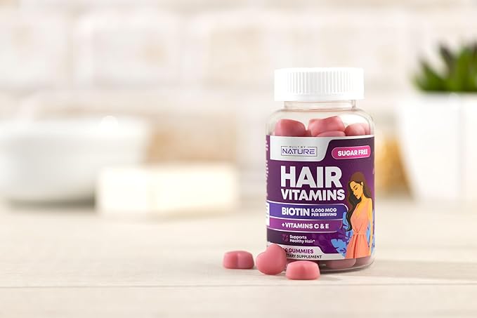 Built by Nature Hair Vitamins - Sugar Free Hair Gummies - Faster Hair Growth for Women with Hair Loss or Thinning - Hair Skin and Nail Gummy Supplement with Biotin – Non-GMO, Vegan - 60 Gummies
