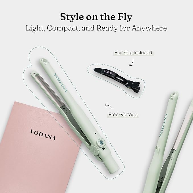 VODANA Professional Softbar Flat Iron - Ceramic Straightener with Patented Silicone Bar, Smooth & Quick Styling, Healthy Hair Solution, Dual Voltage for Worldwide Use (0.5 inch, Melange Green)
